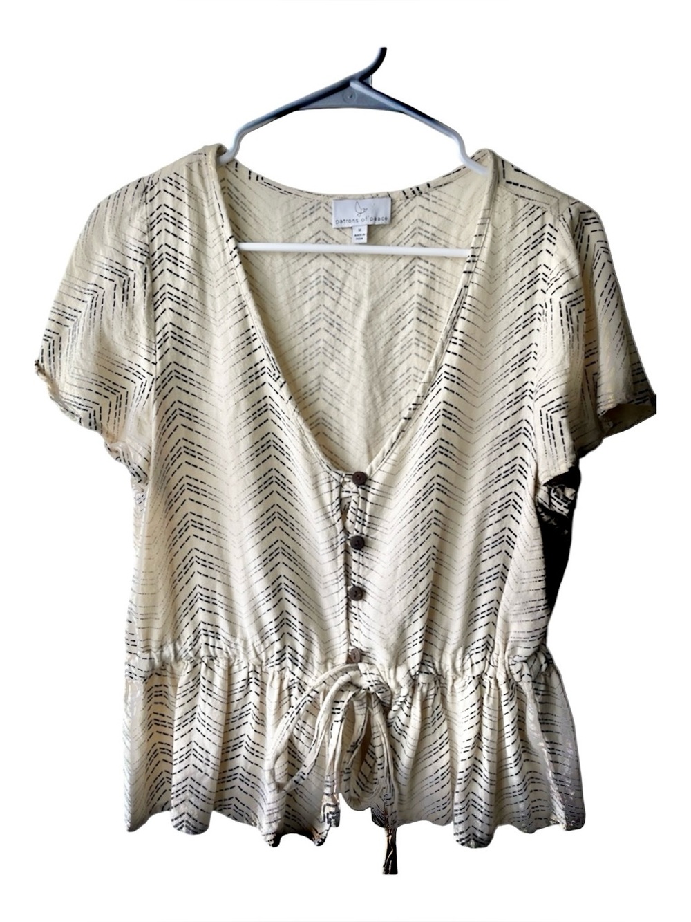 Patrons of Peace Cream Top with Black Chevron Print